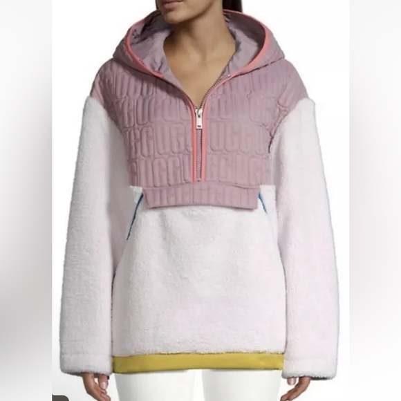 UGG Iggy Sherpa Half-Zip Hood Pullover Sweatshirt Hoodie Pink Purple - Picture 3 of 9